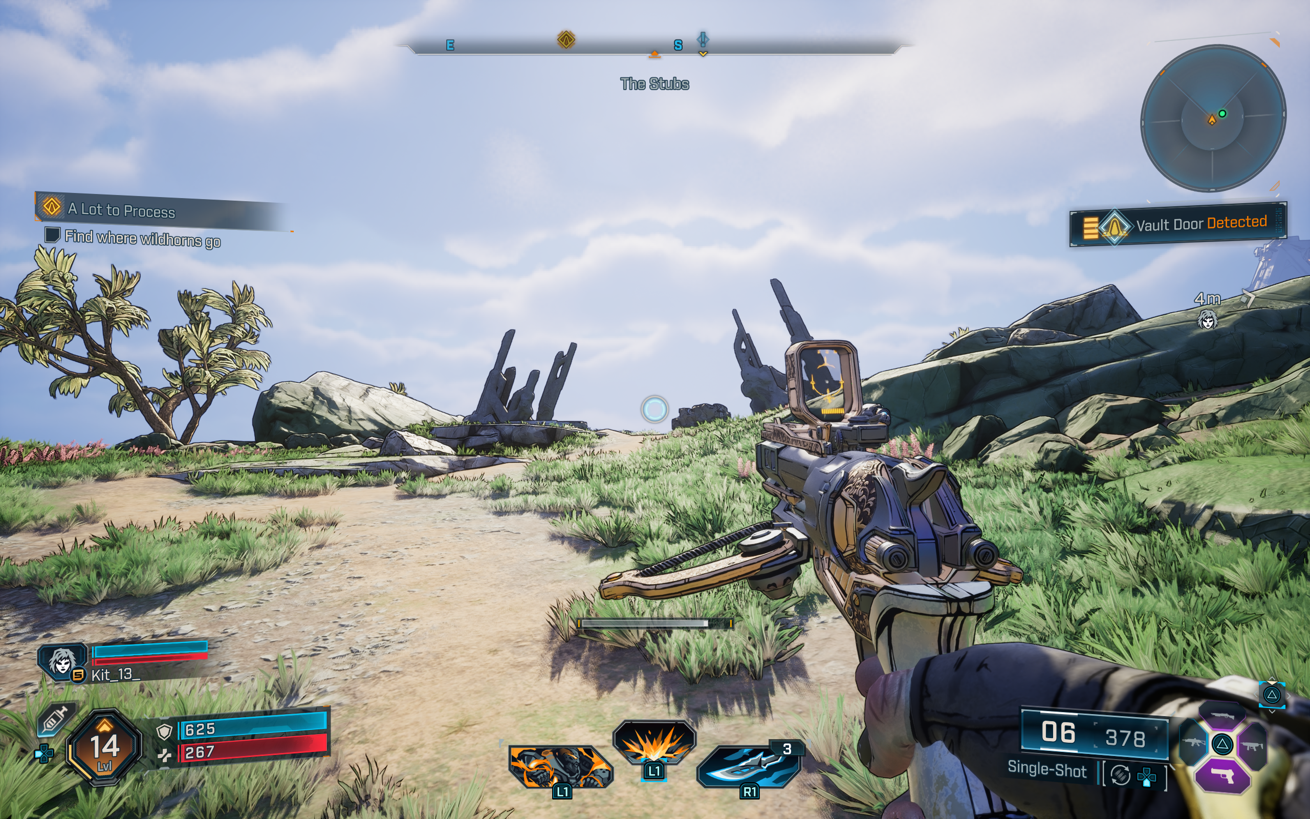 Borderlands 4 vault key fragment locations: A screenshot showing Fadefield vault door on a clifftop. 
