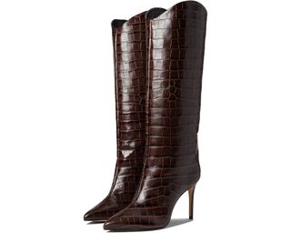 brown crocodile-embossed leather boots