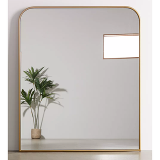 extra wide floor mirror with curved top gold border