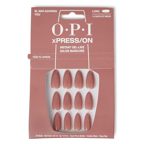 Opi Xpress/on El Mat-Adoring You | Soft Neutral Long Almond Press on Nails | With Nail Glue | Long Lasting, Reusable, Non-Damaging