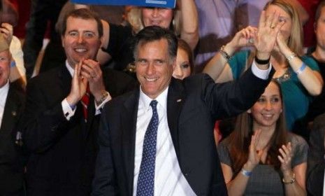 Mitt Romney celebrates his Illinois primary victory at a convention center in Schaumburg, Ill.: The GOP frontrunner won 47 percent of the vote and the lion&amp;#039;s share of the state&amp;#039;s delegates.