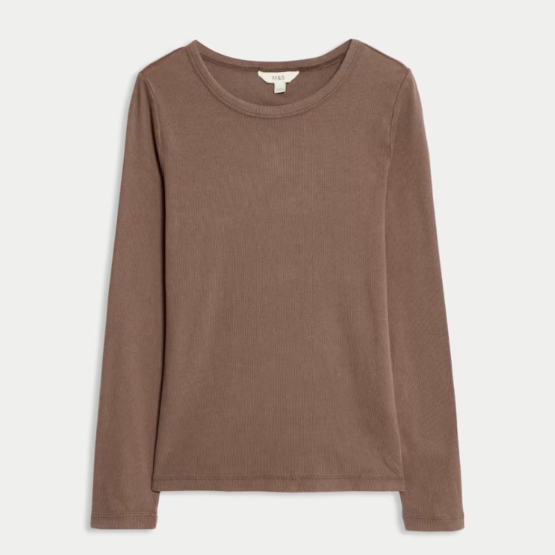 milk chocolate coloured crew neck top