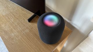 Apple HomePod 2 from above on a TV cabinet