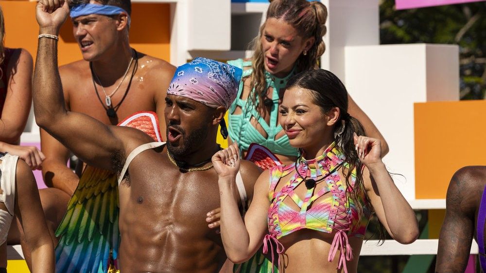 Nicole Jacky and Kendall Washington covered in paint in Love Island USA season 6