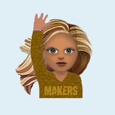 Femoji of woman raising her hand.