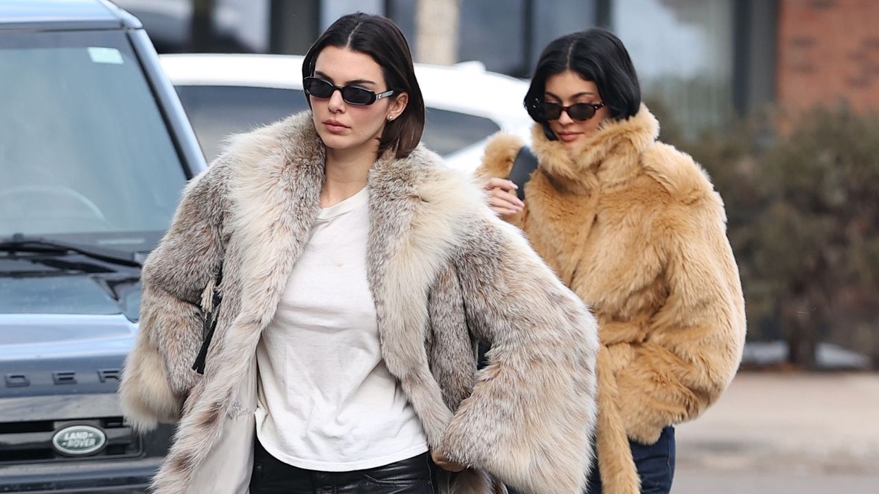 Kendall and Kylie Jenner in Aspen wearing fur coats