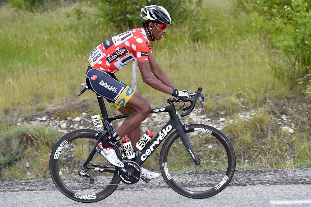 Daniel Teklehaimanot (MTN-Qhubeka) in polka dots during stage 4.