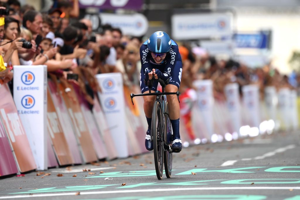 PAU FRANCE JULY 30 Juliette Labous of France and Team dsmfirmenich sprints during the 2nd Tour de France Femmes 2023 Stage 8 a 226km individual time trial stage from Pau to Pau UCIWWT on July 30 2023 in Pau France Photo by Alex BroadwayGetty Images