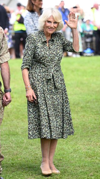 Queen Camilla's go-to green floral shirt dress