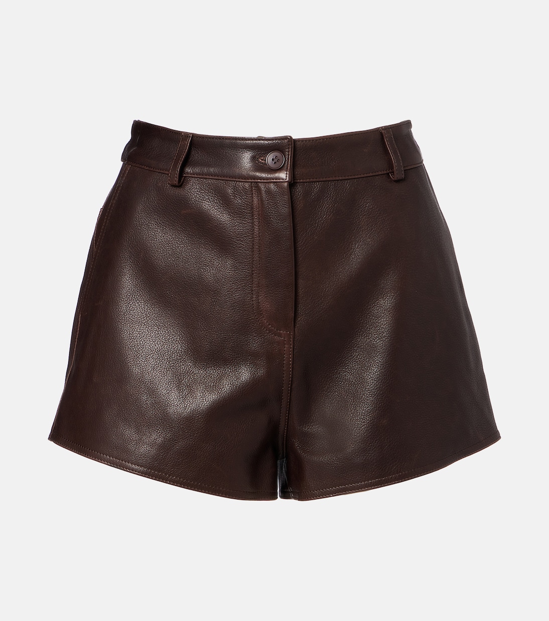 Leontine Leather Shorts in Brown - Nour Hammour