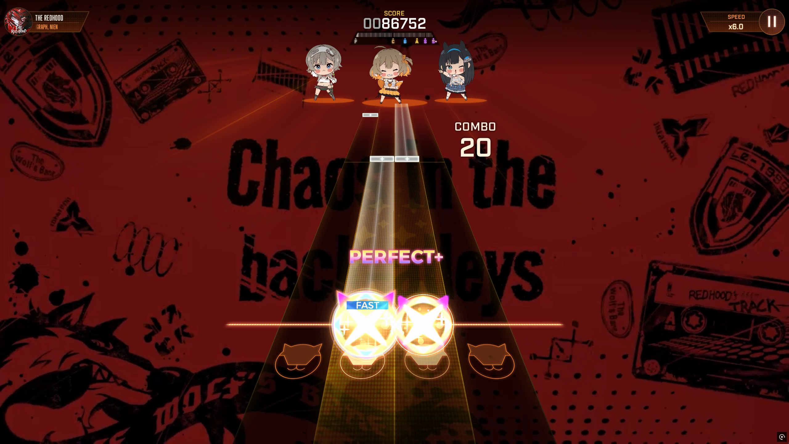 Nikke's latest minigame, a four-lane rhythm game.