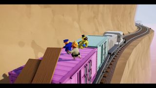 The precarious train level in Gang Beasts