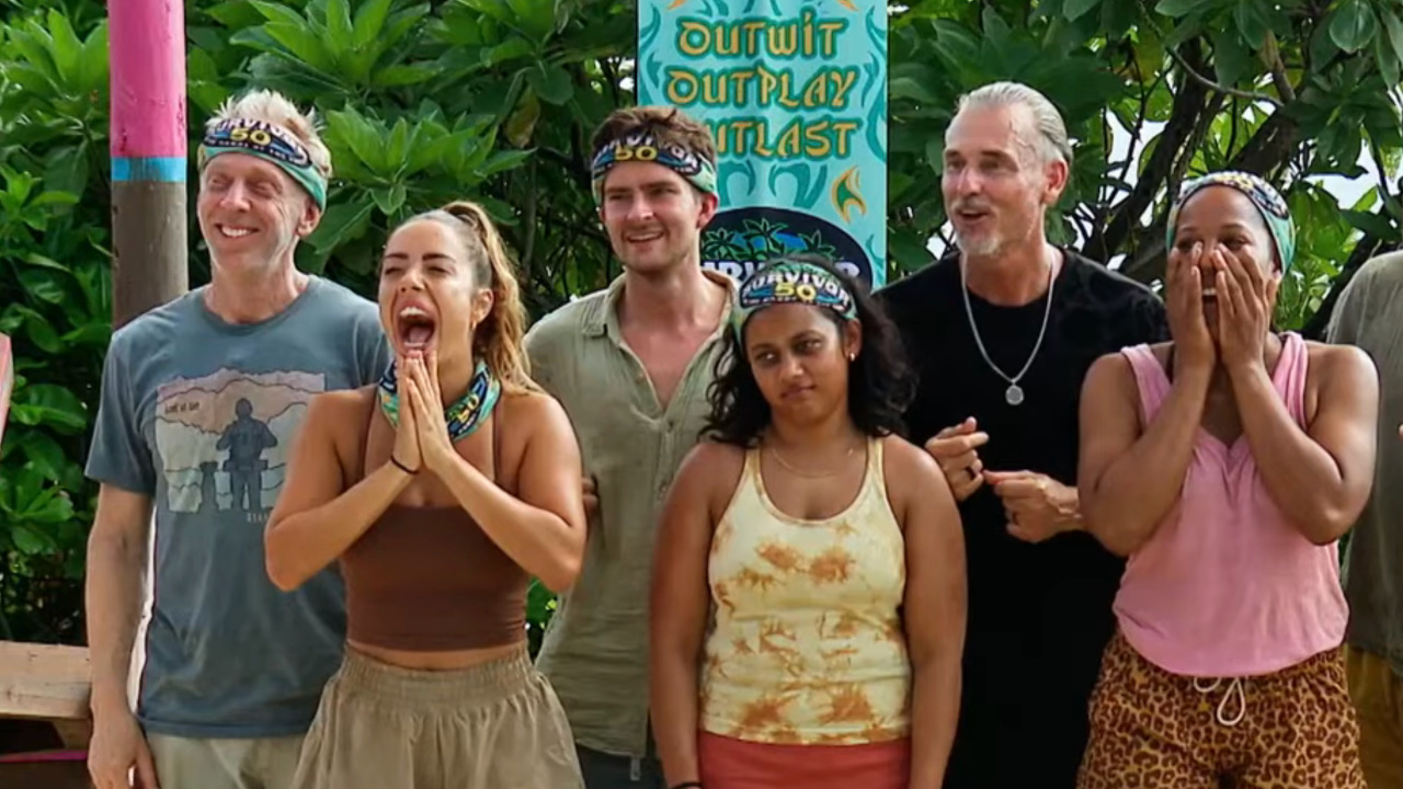 Kamilla gives Jeff a WTF look while he's rapping on Survivor 50.