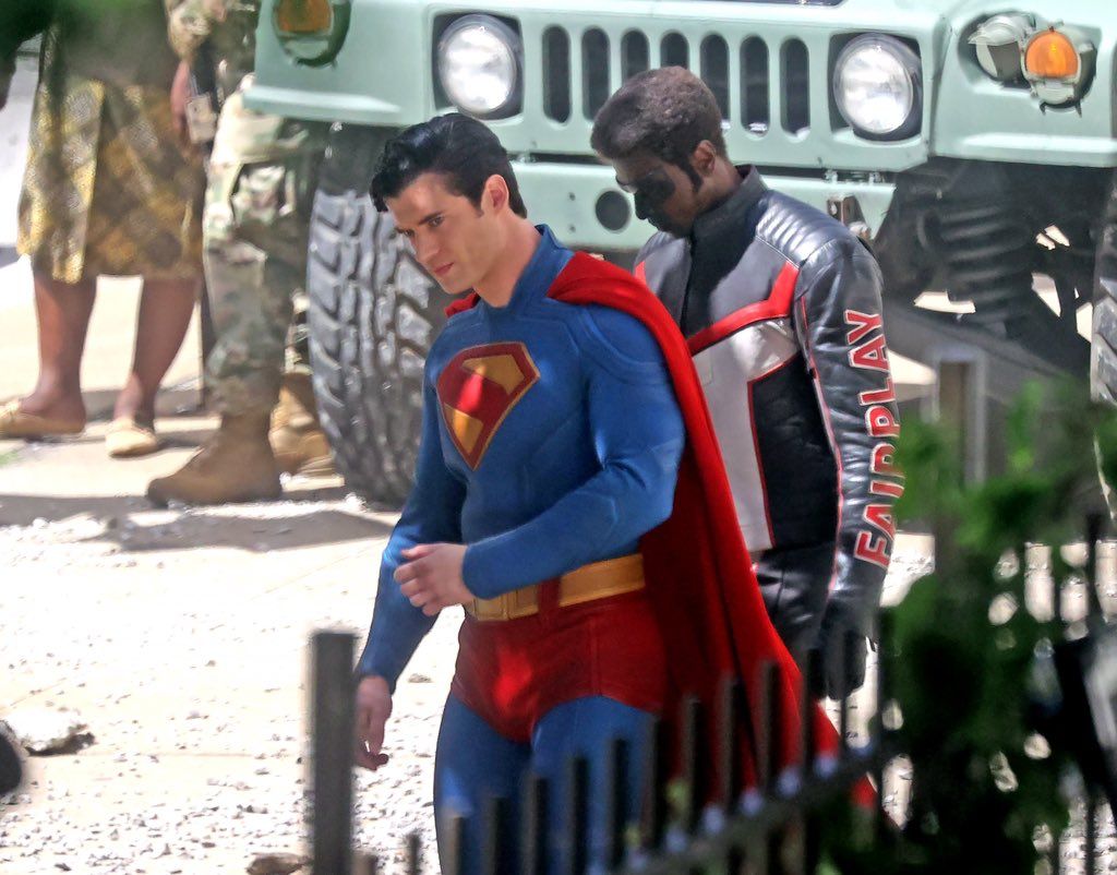 David Corenswet&#039;s Man of Steel and Edi Gathegi&#039;s Mr Terrific on the set of 2025&#039;s Superman movie