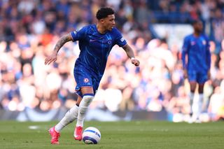 LONDON, ENGLAND - MARCH 9: Jadon Sancho of Chelsea during the Premier League match between Chelsea FC and Leicester City FC at Stamford Bridge on March 9, 2025 in London, England. (Photo by Shaun Brooks - CameraSport via Getty Images)