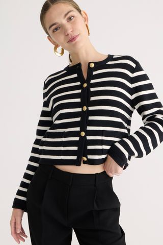 J.Crew Emilie Patch-Pocket Sweater Lady Jacket in Stripe