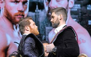 Alvarez Fielding, New York, USA - 17 Oct 2018. Canelo Alvarez, Rocky Fielding. Boxers Canelo Alvarez, left, and Rocky Fielding pose for photos at Madison Square Garden in New York, . They are to meet in a 12-round, super middleweight bout on Dec. 15, 2018
