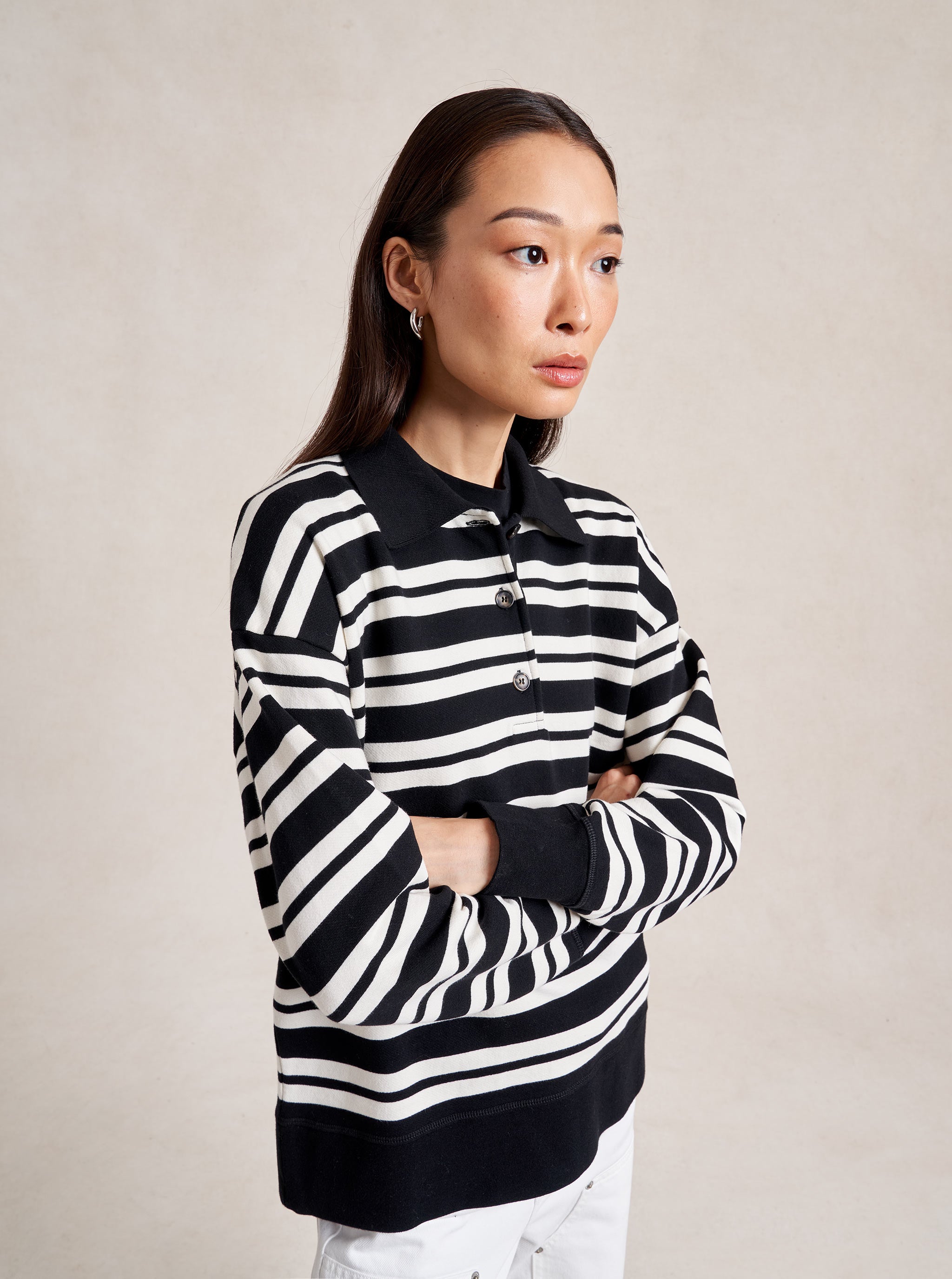 Striped Howard Polo Xxs in Striped Black \u0026 Cream