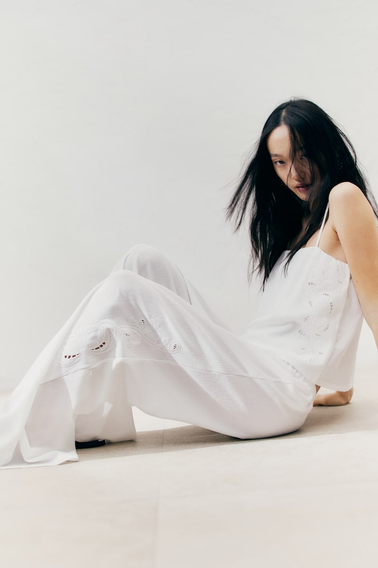 Wide Broderie Anglaise Trousers