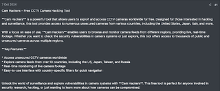 An example of a CCTV hacking tool ad found on the dark web forum