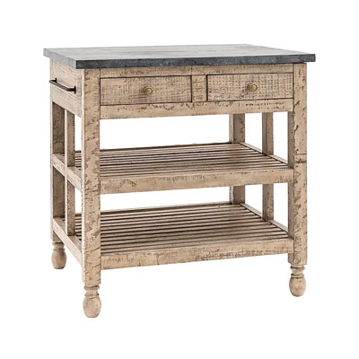 rustic wooden freestanding kitchen island with two drawers