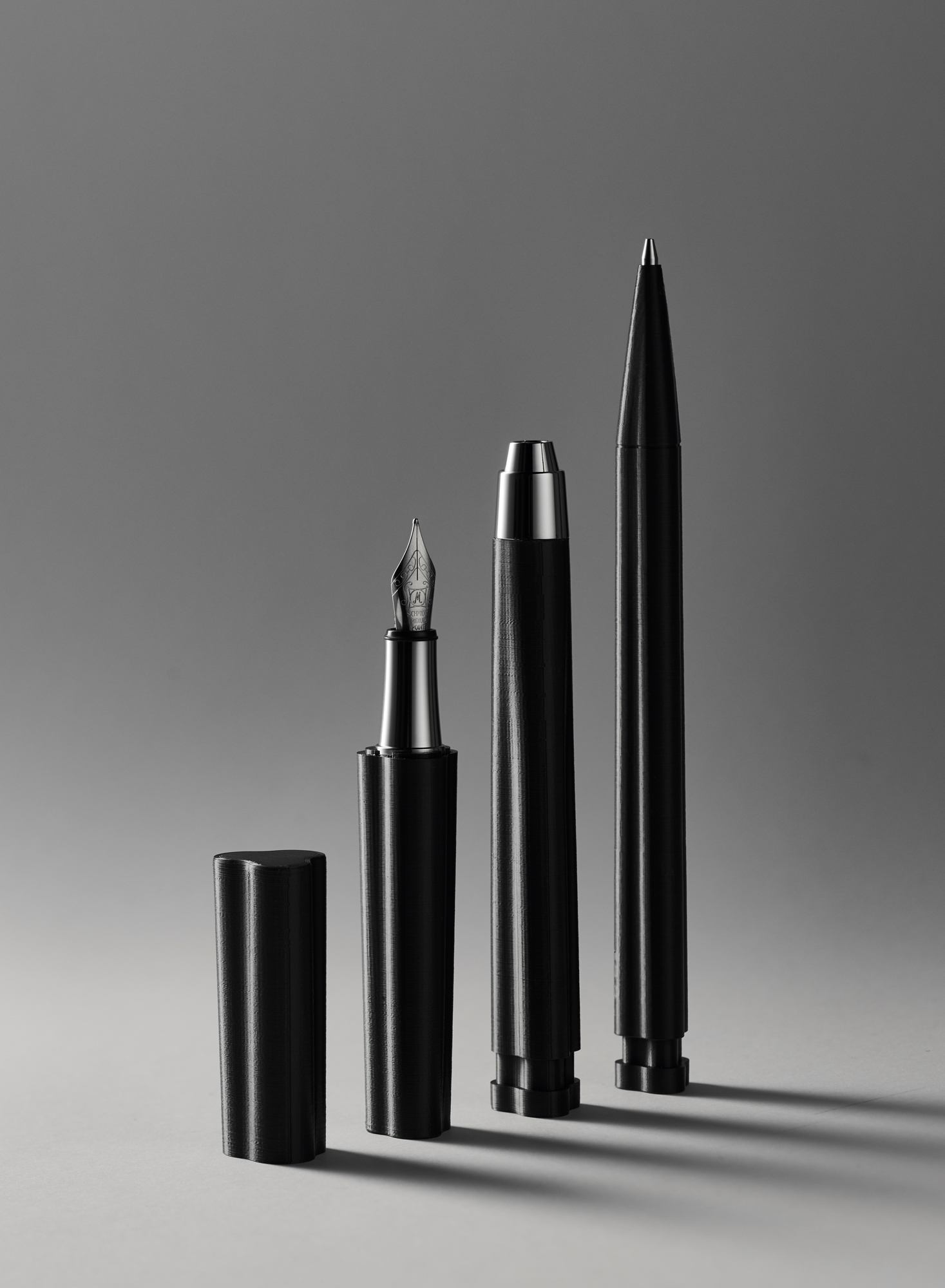 From left, the newly-edited ‘Cento3’ fountain pen, art pencil and mechanical pencil by Ego.M.