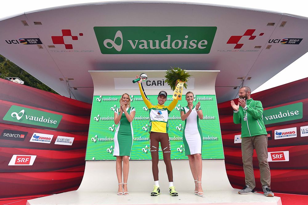 Pierre-Roger Latour (AG2R La Mondiale) in yellow after stage 5 at Tour de Suisse