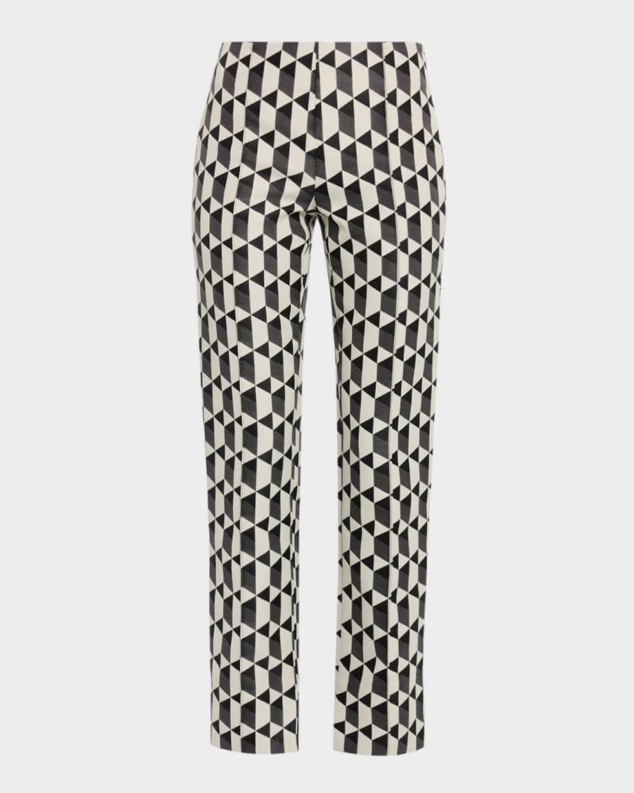 Lisa Geo Jacquard Straight-Leg Split Pants