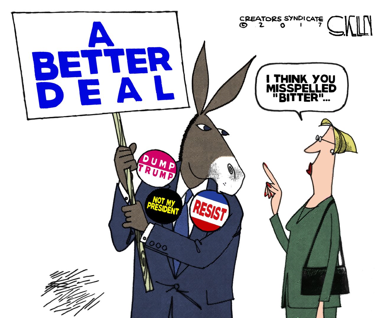 Political cartoon U.S. Anti-Trump Democrats Better Deal bitter