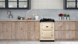 cream compact two oven AGA in wooden kitchen