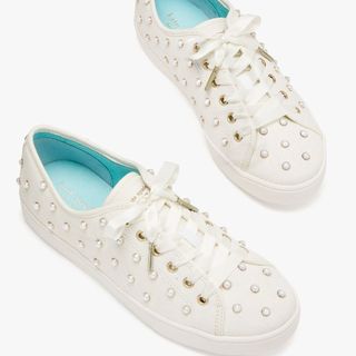 Pearl embellished trainers