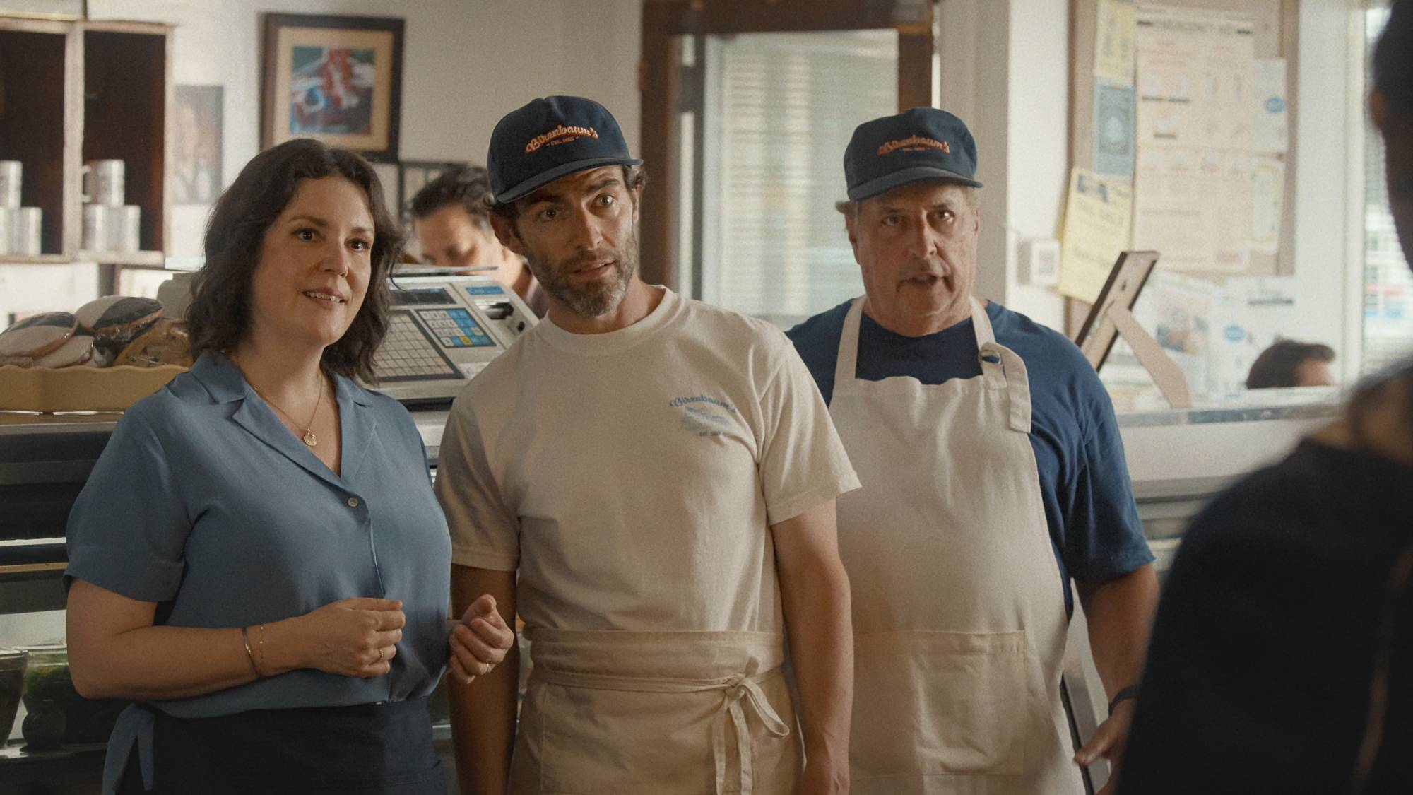 (L-R) Melanie Lynskey as Elizabeth, Max Greenfield as Ted and Jon Lovitz as Lenny in &amp;quot;Don't Say Good Luck&amp;quot;