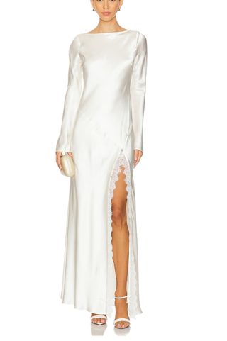 La Lune Cumulus Silk Backless Lace Split Maxi Dress