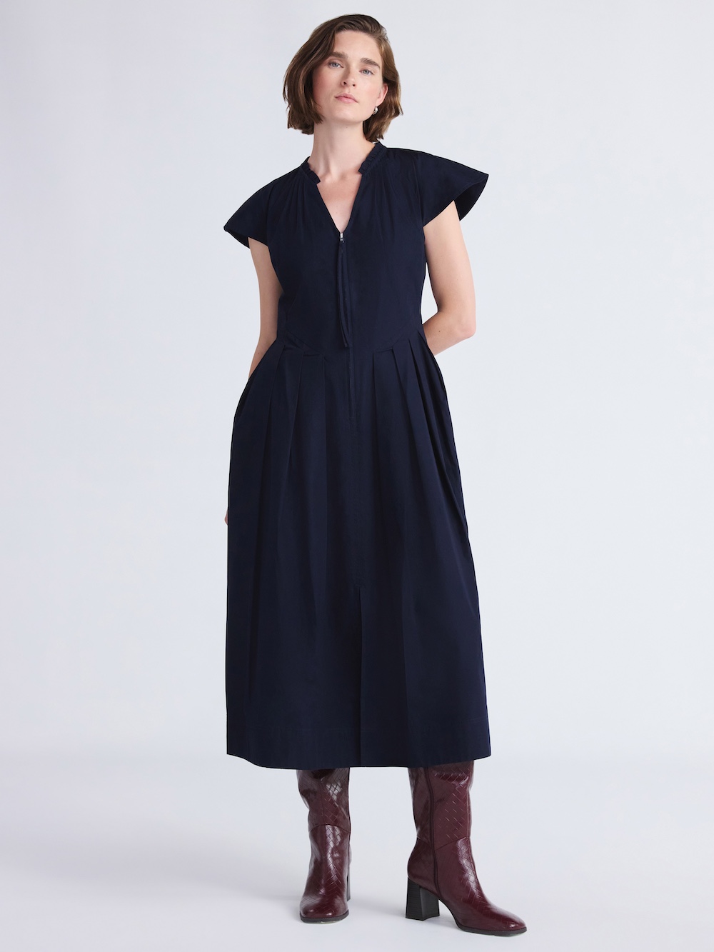 Free Assembly, Free Assembly Women&#039;s and Women&#039;s Plus Zip Front Cotton Maxi Dress With Flutter Sleeves, Sizes Xs-4x