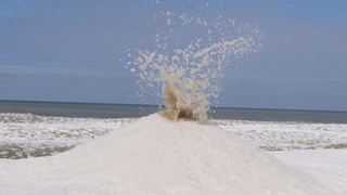 A so-called ice volcano erupting on Oval Beach in Michigan