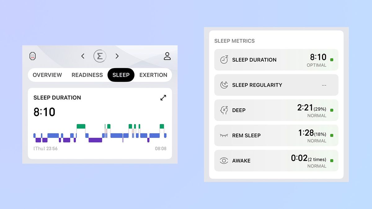 Screenshots displaying sleep data from the Zepp app.