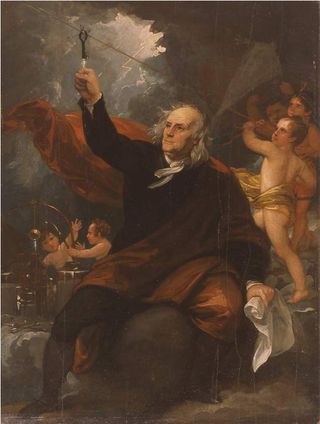Benjamin Franklin is known for, among other things, Drawing Electricity from the Sky, which is the title of this Benjamin West painting at the Philadelphia Museum of Art.
