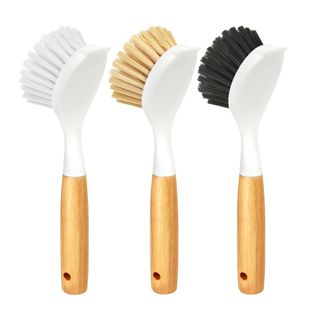 Three dish brushes with wooden handles
