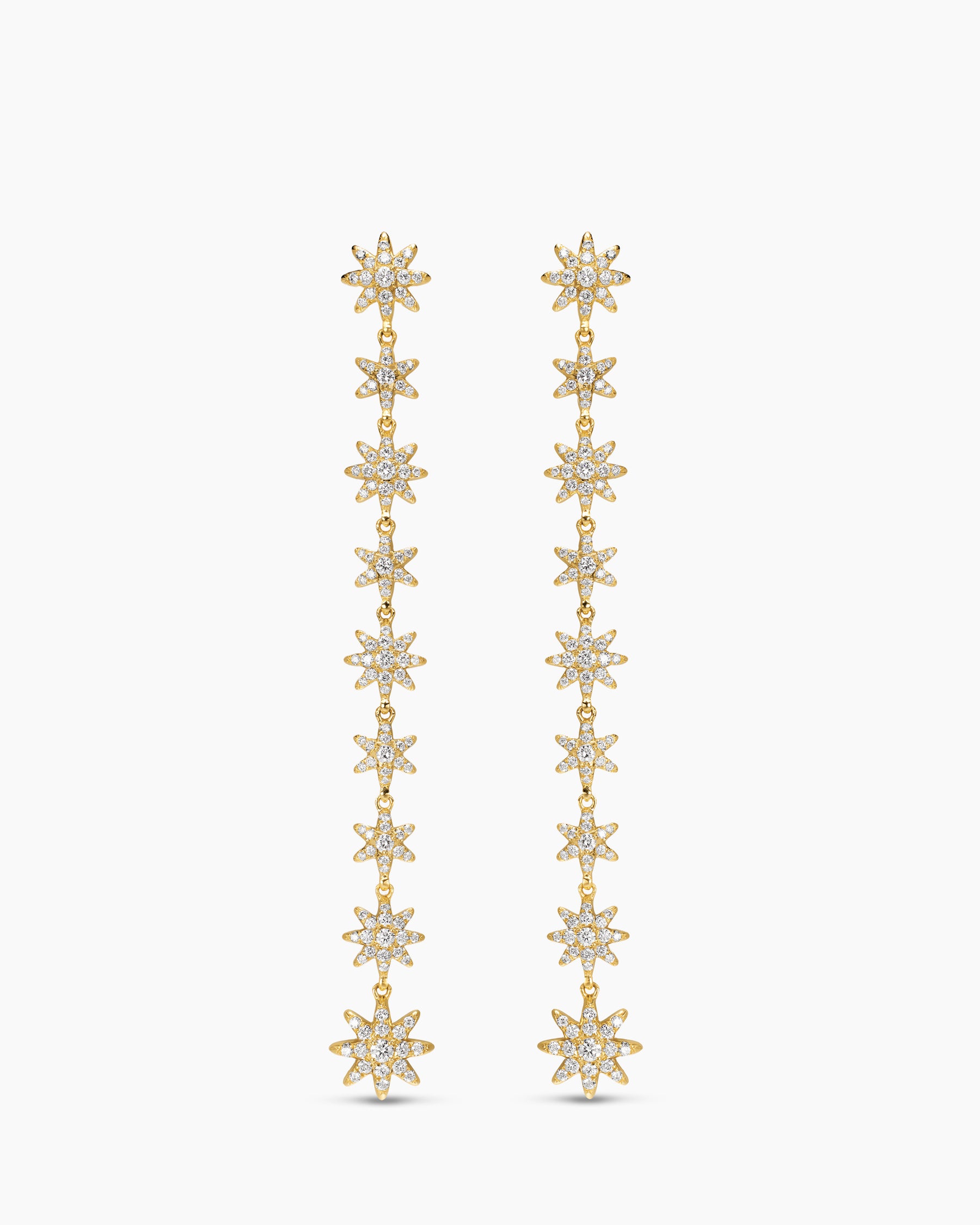 Starburst Drop Earrings in 18k Yellow Gold With Diamonds, 70.9mm