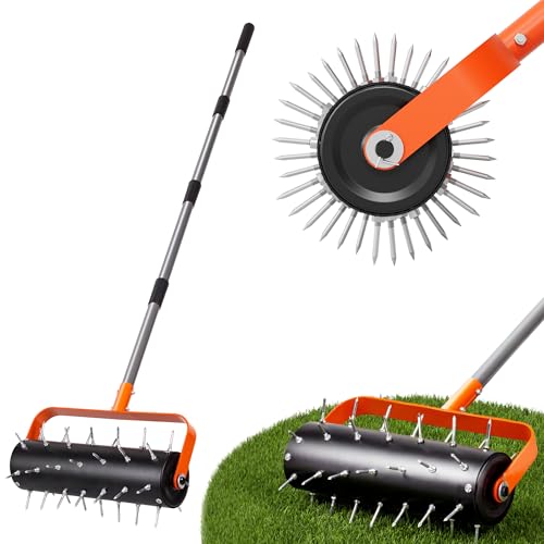 Walensee Rolling Lawn Aerator, Heavy Duty Manual Aerator With 42 Spikes