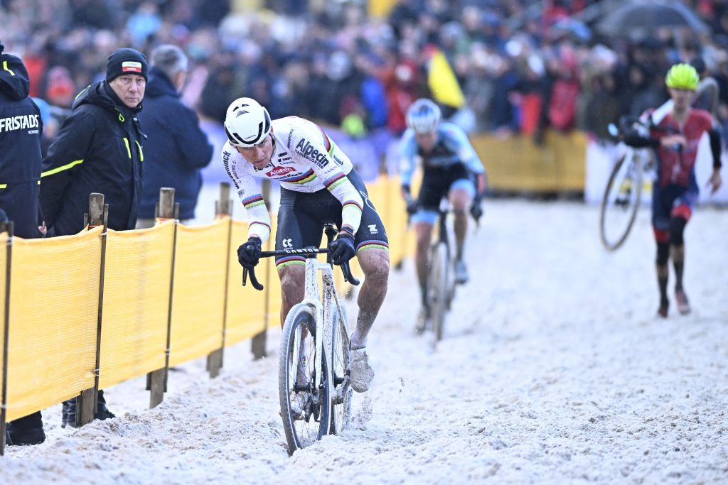 Dutch Mathieu Van Der Poel pictured in action during the men's elite race of the superprestige cyclocross cycling event, race 5 out of 8, Monday 23 December 2024 in Mol.
BELGA PHOTO JASPER JACOBS (Photo by JASPER JACOBS / BELGA MAG / Belga via AFP)