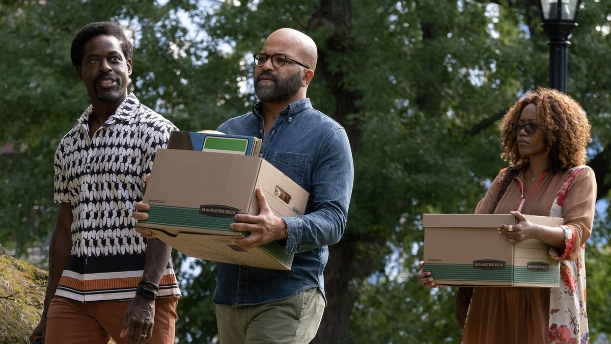 Jeffrey Wright&#039;s Monk carries a box alongside Clifford (Sterling K Brown) and Coraline (Erika Alexander). 