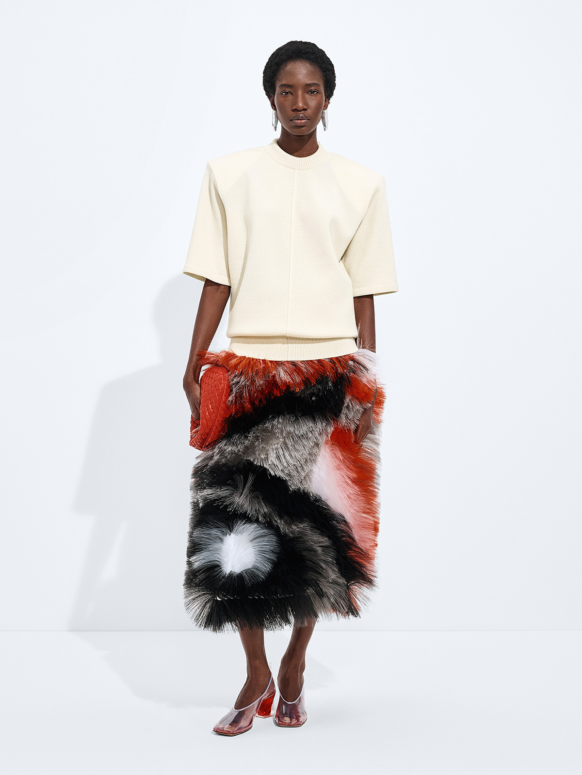 Women's Fringed Embroidery Skirt in Pop Red / Multi