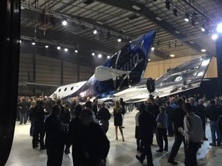 The VSS Unity, the second SpaceShipTwo space plane made by Virgin Galactic, at its public unveiling on Feb. 19, 2016.