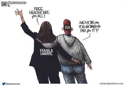 Political Cartoon U.S. Kamala Harris Universal Healthcare Presidential Election 2020