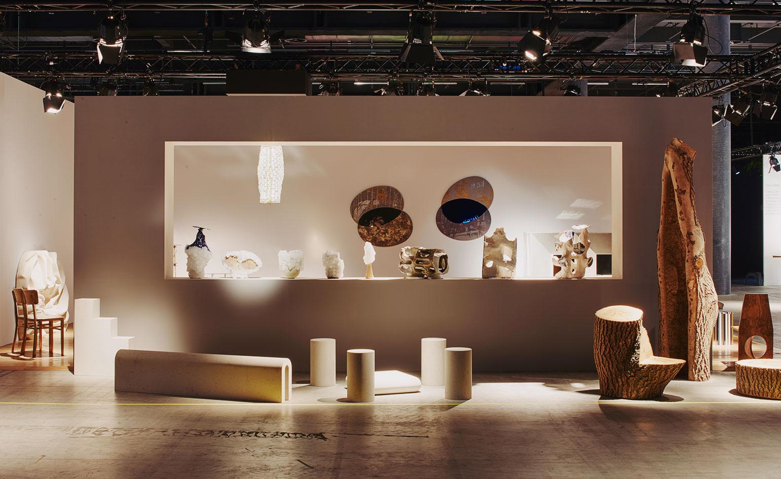 Gallery Fumi’s stand, structured like a house, featured an outdoors space with two collections by Max Lamb