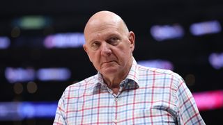 Team owner Steve Ballmer of the LA Clippers looks on during the second half of a game against the Toronto Raptors at Crypto.com Arena on January 10, 2024 in Los Angeles, California.