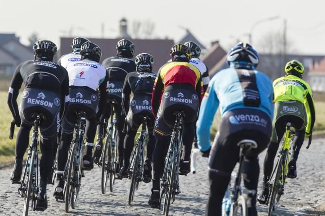 Belgian champion Tom Boonen and his Omega Pharma-Quick Step teammates preview the Omloop Het Nieuwsblad cobbles.