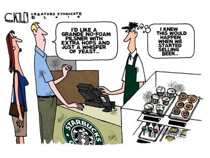 Editorial cartoon Starbucks beer