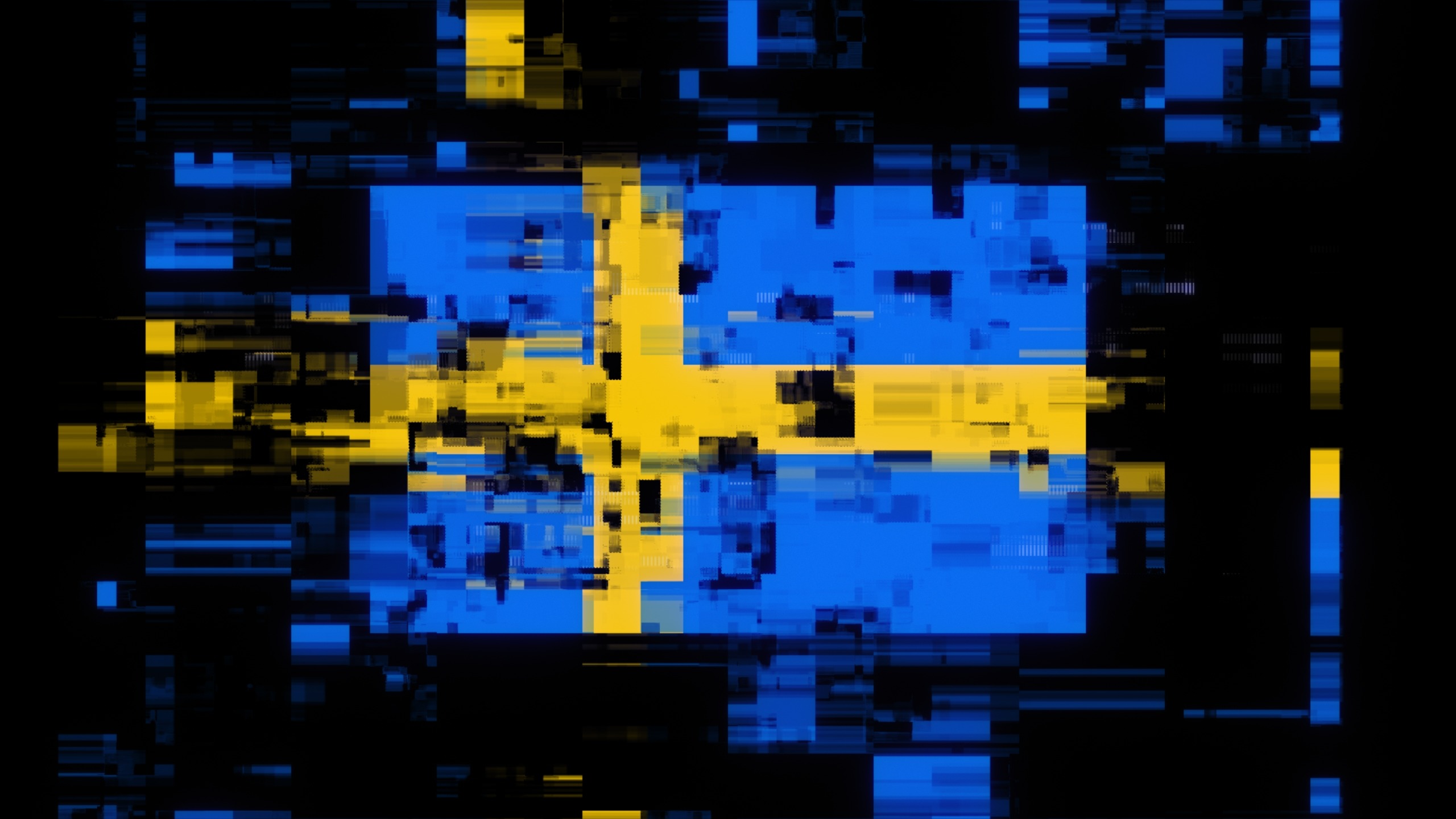 3D rendering flag Sweden with screen effects of technological failures